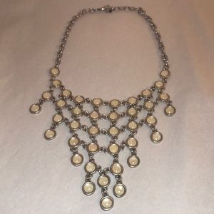 Beaded silver and white tone v shape necklace